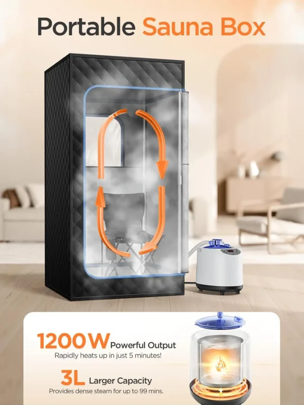 Sauna Box, Portable Sauna for Home, Personal Steam Sauna Tent with 1200W 3L Steamer Heater, 15 Levels, Remote Control, Foldable - Image 4