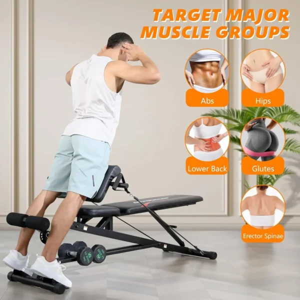 Adjustable Weight Bench with Hyper Back Extension, Preacher Curl, Roman Chair, Ab Sit up Bench for Full Body Workout, - Image 6