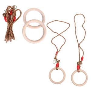 Wooden Gymnastic Rings Smooth Surface Bodyweight Training Home Children Swing Set Jungle Gym Strength Exercise