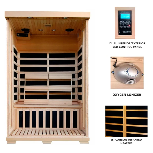 Far Infrared Sauna for 1-2 Person Low EMF Carbon Home Spa with Temp Control Carbon PureTech Heating Canadian Hemlock - Image 2