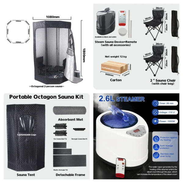 2024 Capsule Device Personal Large Bag Box Home Pot Outdoor Steam Portable Sauna Tent Room 2 Person Manufacturers with Steamer - Image 2