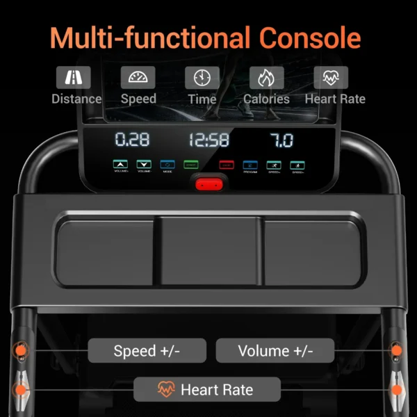Be suitable for 3.0HP Brushless Foldable Home Treadmill | 300LB Capacity | HR Monitor & Dual Shock Absorption | Cup/Phone Holder - Image 4