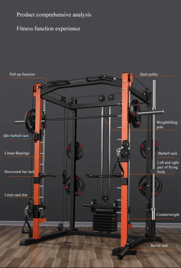 Multi Functional Home Gym Equipment Pull up Bar Pulley Cable Smith Machine Squat Rack - Image 3