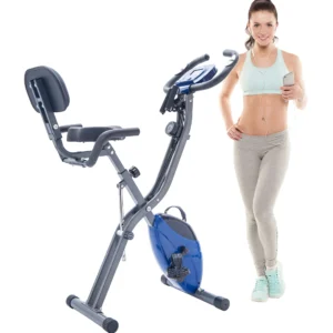 Metal Folding Exercise Bike Upright and Horizontal X Bike for Home Fitness with 10 Levels Adjustable Resistance Armband Backrest