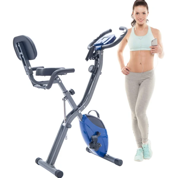 Metal Folding Exercise Bike Upright and Horizontal X Bike for Home Fitness with 10 Levels Adjustable Resistance Armband Backrest