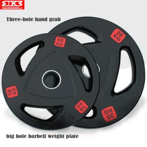 Three Hole Handheld Barbell Disc, Rubber Covered, Weight Lifting Weights, 5cm Hole Barbell Plates, Weight Lifting Weights
