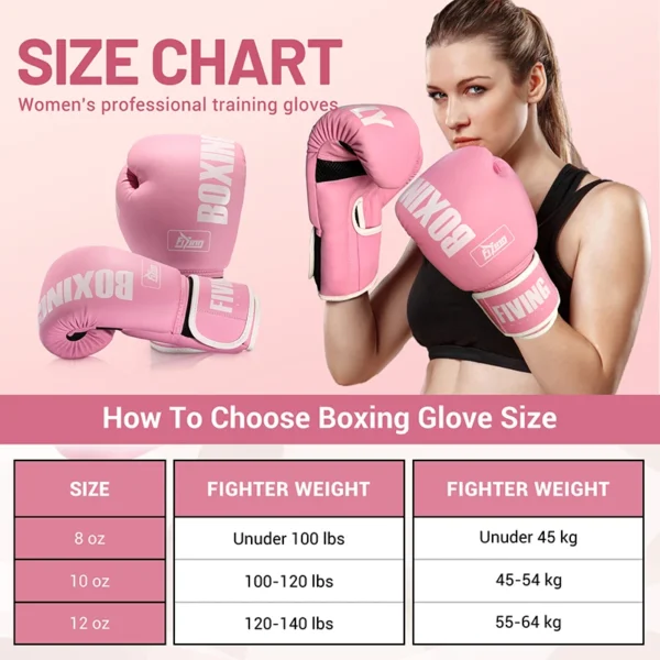 FIVING Pro Style Boxing Gloves for Women, PU Leather, Training Muay Thai,Sparring,Fighting Kickboxing,Adult Heavy Punching Bag G - Image 6
