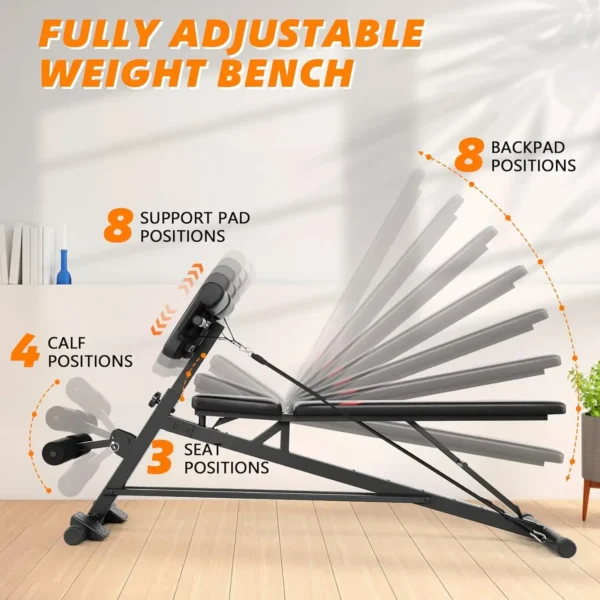 Adjustable Weight Bench with Hyper Back Extension, Preacher Curl, Roman Chair, Ab Sit up Bench for Full Body Workout, - Image 2