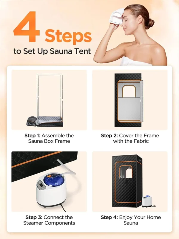 Sauna Box, Portable Sauna for Home, Personal Steam Sauna Tent with 1200W 3L Steamer Heater, 15 Levels, Remote Control, Foldable - Image 5