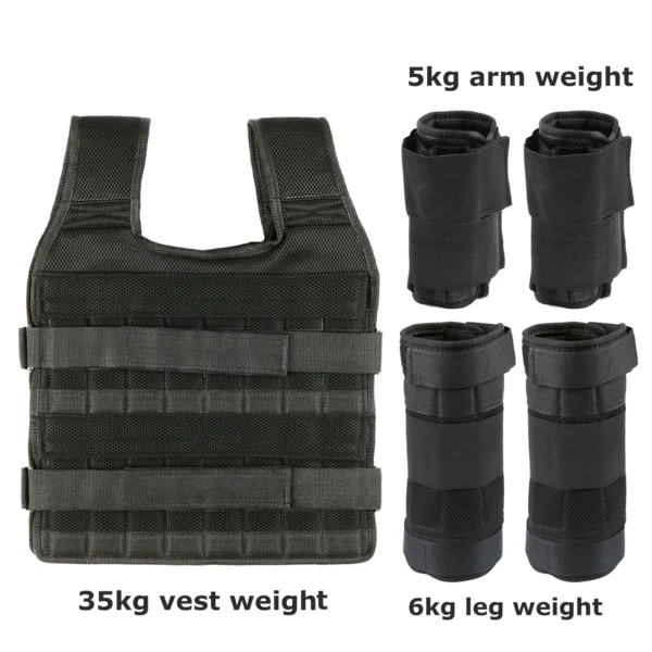 Max Loading 15kg/35kg Adjustable Vest Weight Exercise Weight Loading Cloth Strength Training with 6kg Leg Weight 5kg Arm Weight - Image 3