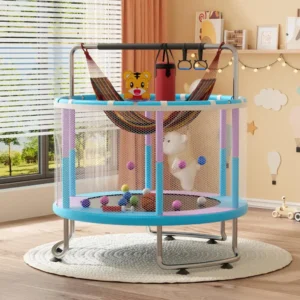 5FT Kids Trampoline, Adjustable Baby Toddler Trampoline with Basketball Hoop, Swing, Sandbag, Ocean Balls, 440lbs Indoor Outdoor