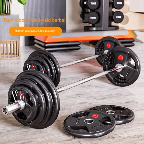 Weightlifting Hard Pull Rubber Barbell Plates Large Hole Bar Barbell Plates Three Hole Handheld Barbell