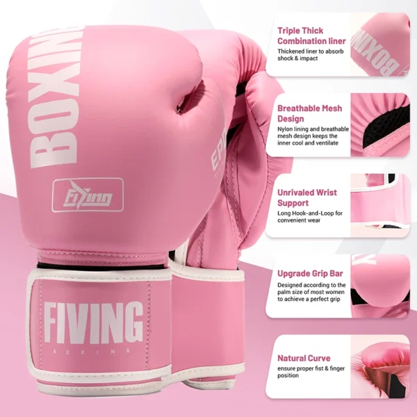 FIVING Pro Style Boxing Gloves for Women, PU Leather, Training Muay Thai,Sparring,Fighting Kickboxing,Adult Heavy Punching Bag G - Image 2