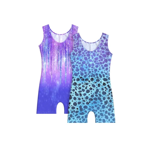 Two-Piece Girls Gymnastics Leotard Shiny Tie Dye Sleeveless Sportswear Kids Bodysuit With Hairband - Image 2
