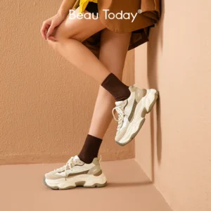 BeauToday Flats Sneakers Women Pig Suede Cross-tied Casual Outdoor Spring Autumn Chunky Sole Ladies Shoes Handmade C29430