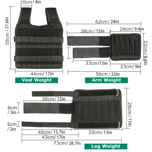 Max Loading 15kg/35kg Adjustable Vest Weight Exercise Weight Loading Cloth Strength Training with 6kg Leg Weight 5kg Arm Weight - Image 2