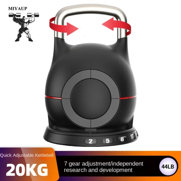 MIYAUP 7 Speed Quick Adjustable Kettlebell New Style 20kg Black Fitness Equipment 44lbs Dumbbell