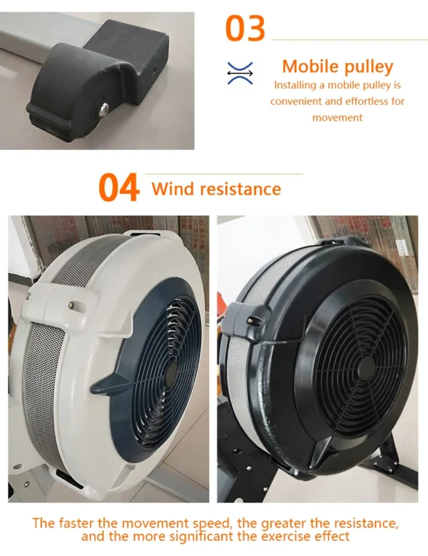 Wind resistant rowing machine, commercial home rowing machine, gym, commercial foldable wind resistant rowing machine